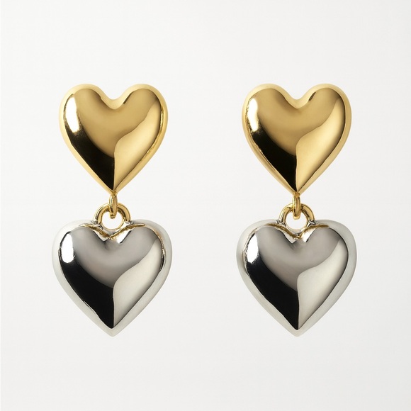 Anthropologie Jewelry - ⚜️ Gold and Silver Heart Drop Earrings